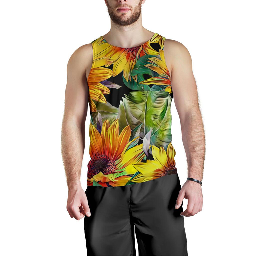 Autumn Sunflower Pattern Print Men's Tank Top