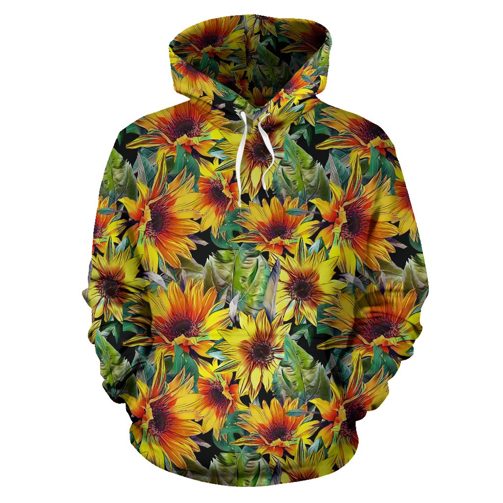 Autumn Sunflower Pattern Print Pullover Hoodie