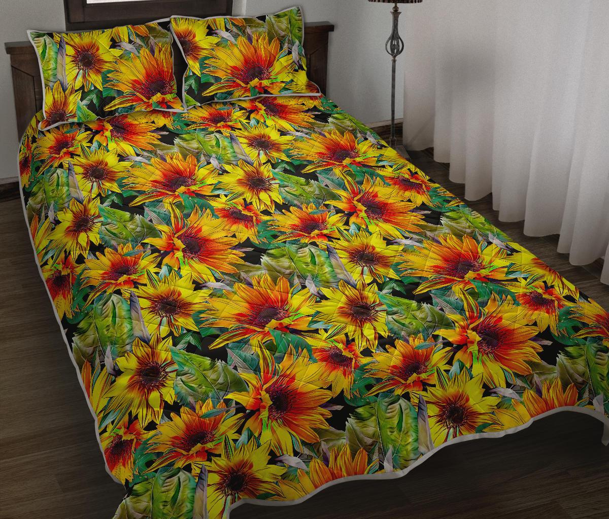 Autumn Sunflower Pattern Print Quilt Bed Set