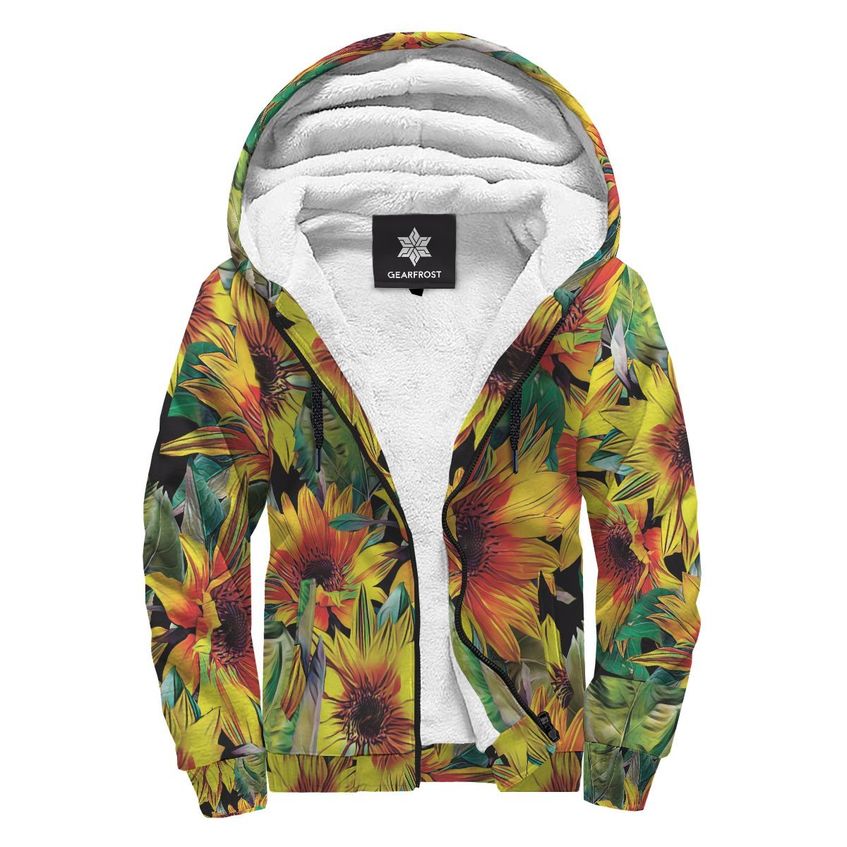 Autumn Sunflower Pattern Print Sherpa Lined Fleece Hoodie