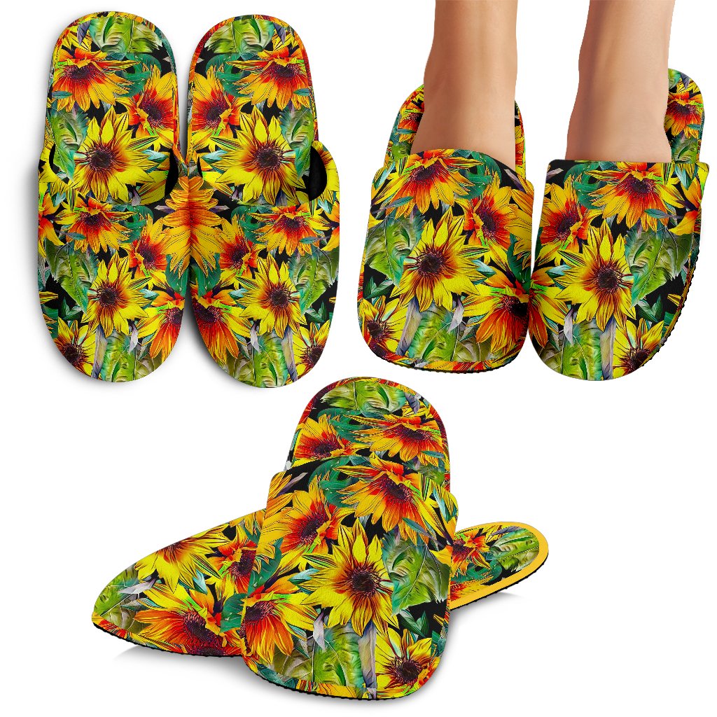 Autumn Sunflower Pattern Print Slippers