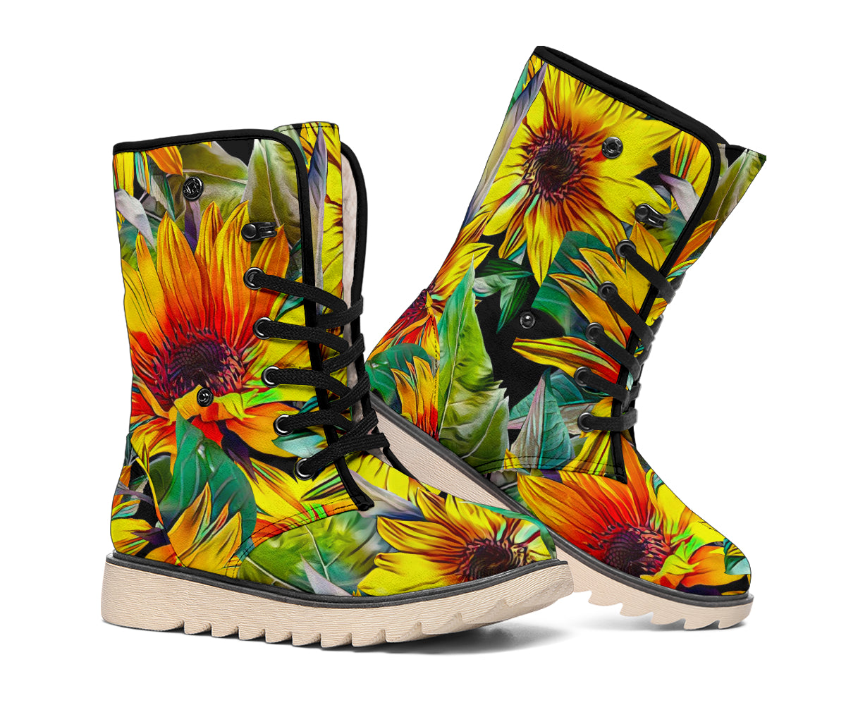 Autumn Sunflower Pattern Print Winter Boots