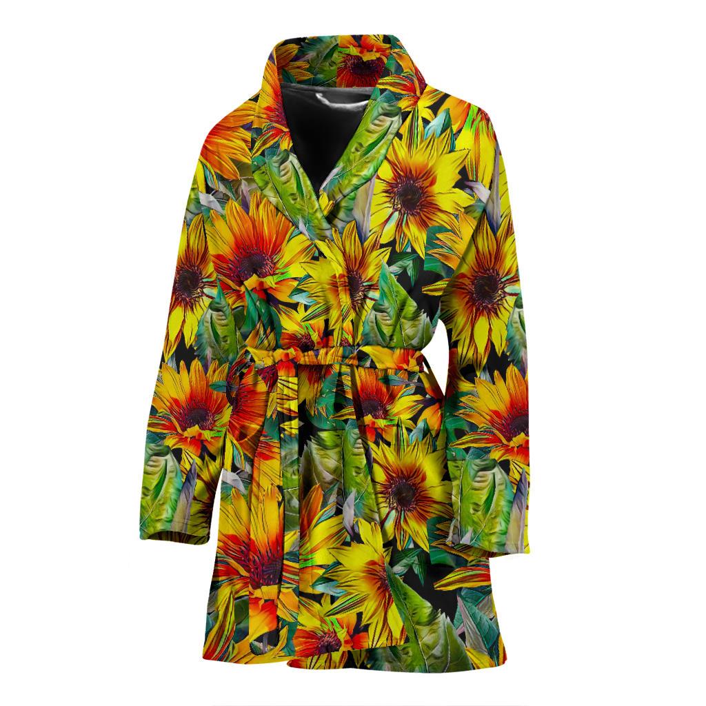 Autumn Sunflower Pattern Print Women's Bathrobe