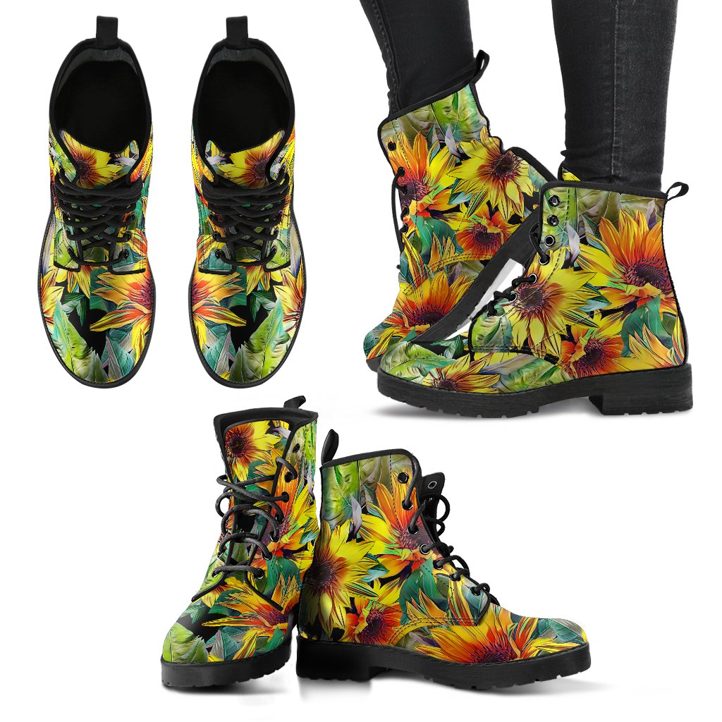 Autumn Sunflower Pattern Print Women's Boots