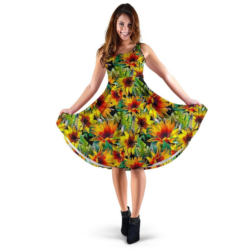 Autumn Sunflower Pattern Print Women's Dress