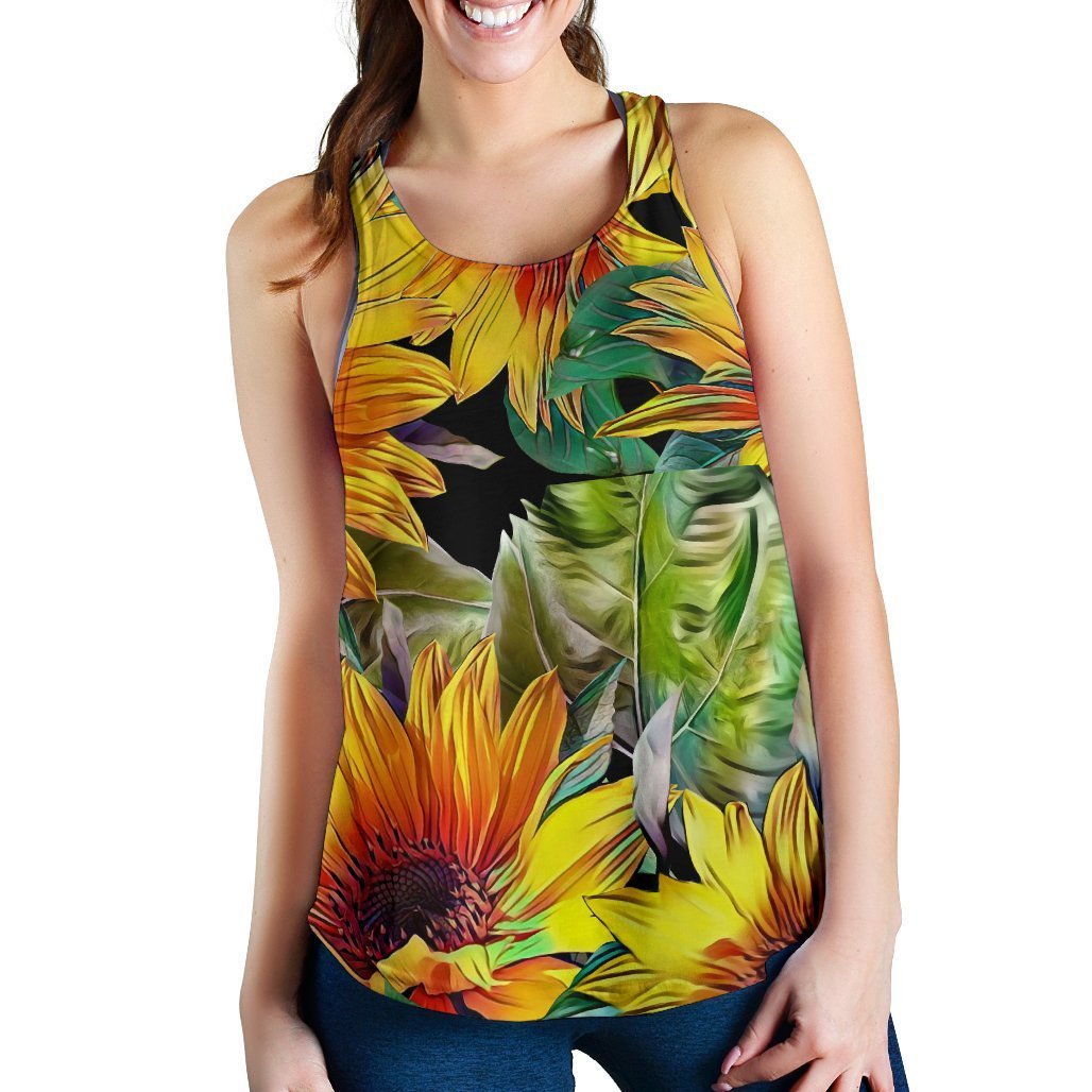 Autumn Sunflower Pattern Print Women's Racerback Tank Top