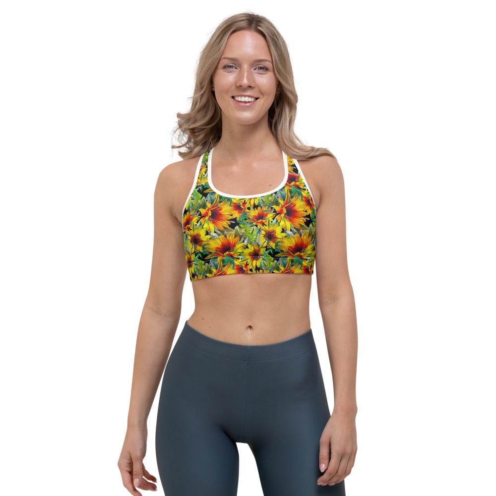 Autumn Sunflower Pattern Print Women's Sports Bra