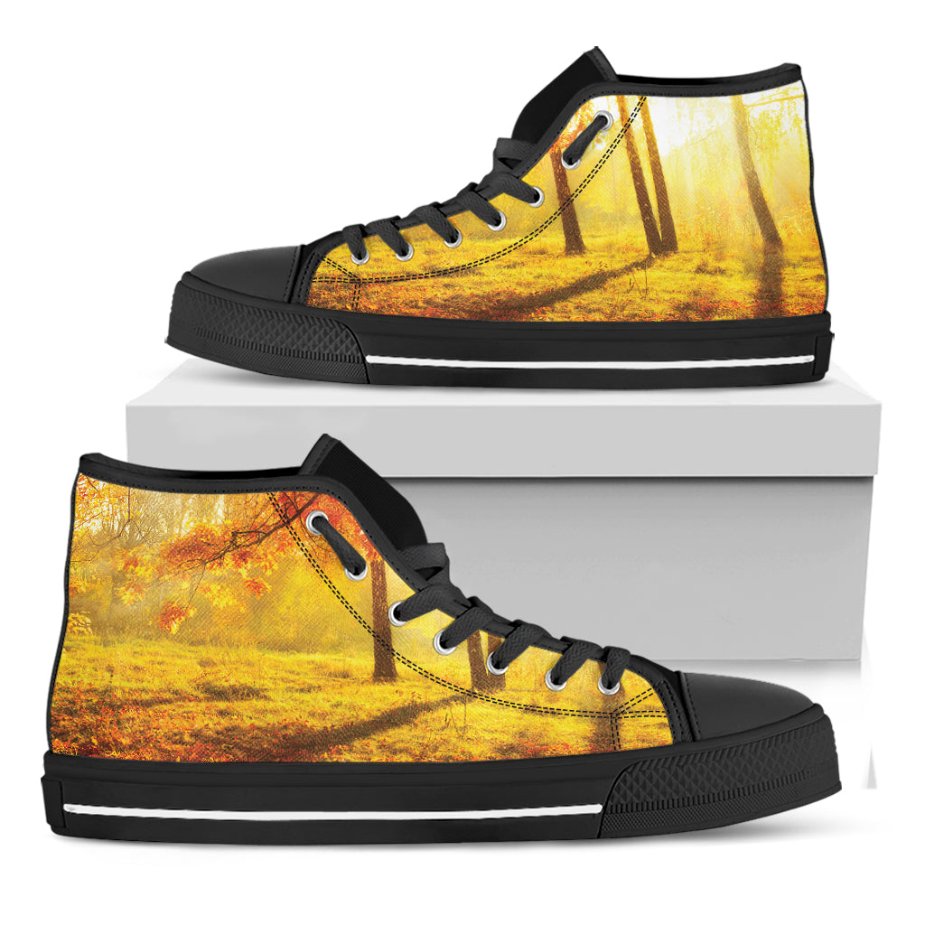 Autumn Trees Print Black High Top Shoes