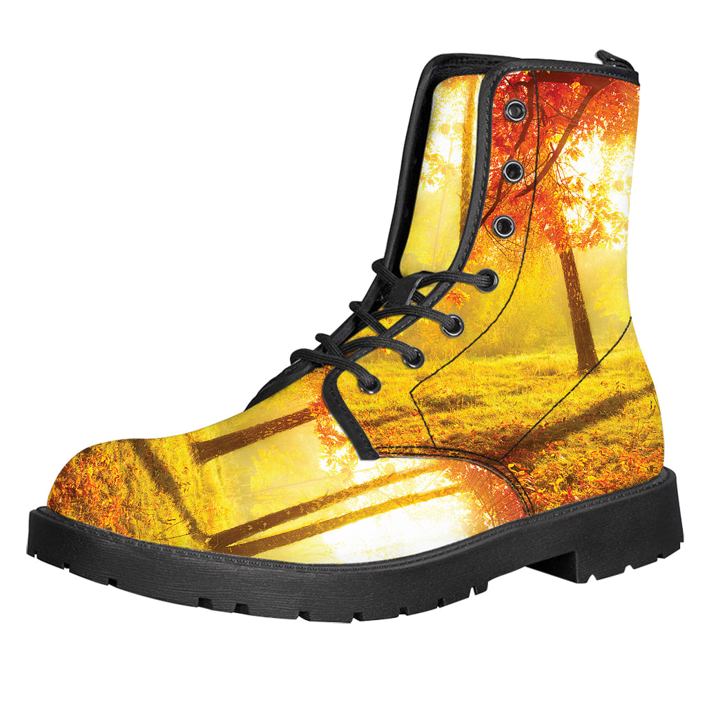 Autumn Trees Print Leather Boots