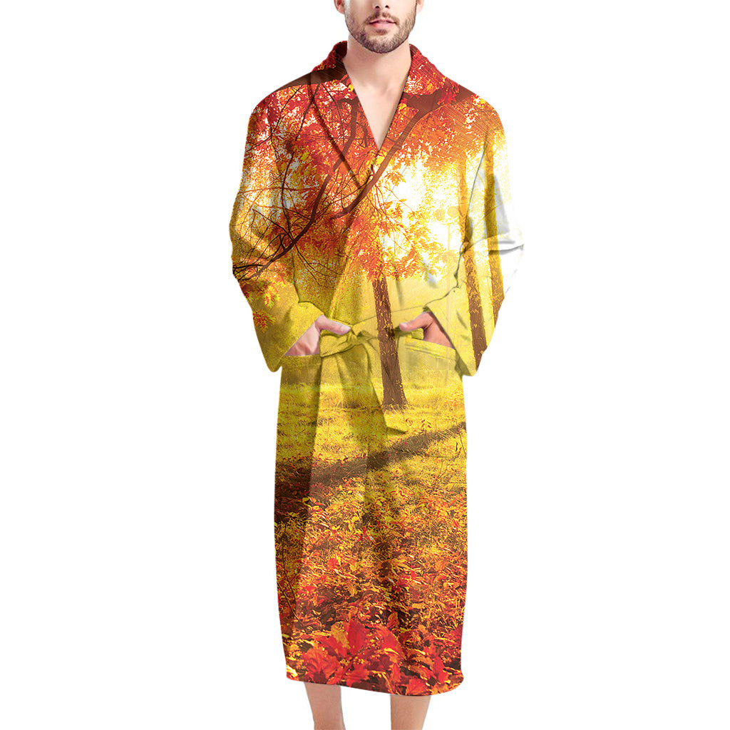 Autumn Trees Print Men's Bathrobe