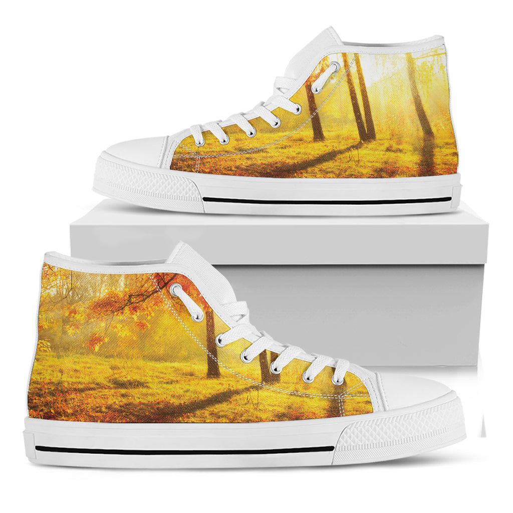 Autumn Trees Print White High Top Shoes