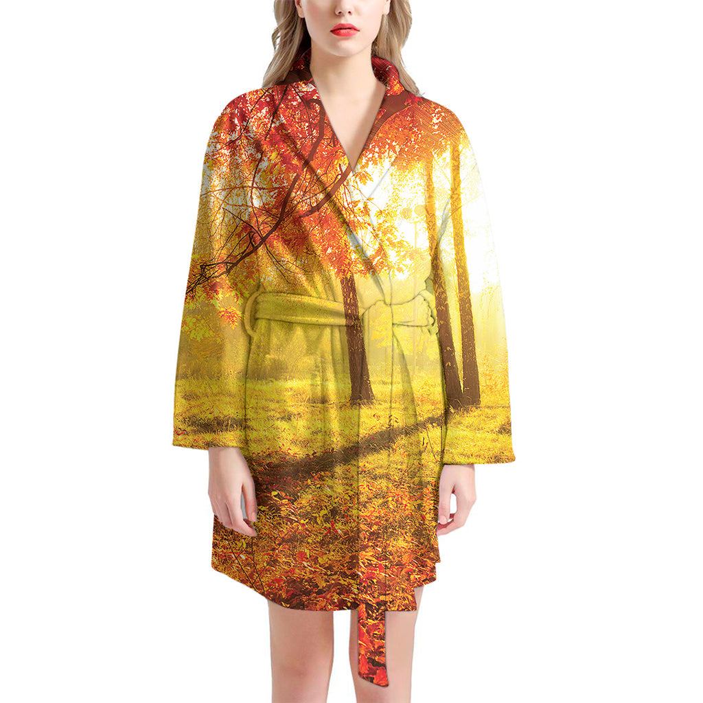 Autumn Trees Print Women's Bathrobe