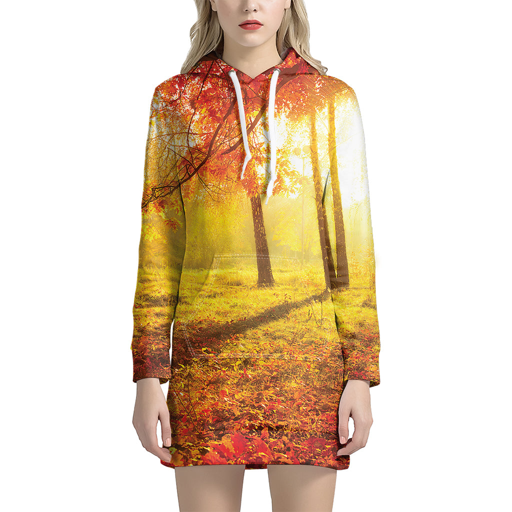 Autumn Trees Print Women's Pullover Hoodie Dress