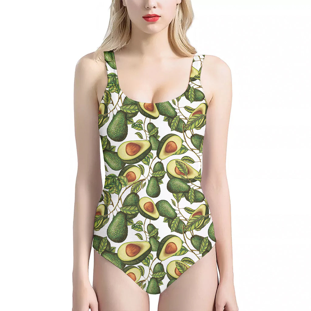 Avocado Cut In Half Drawing Print One Piece Halter Neck Swimsuit