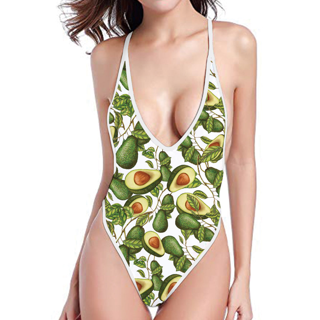 Avocado Cut In Half Drawing Print One Piece High Cut Swimsuit