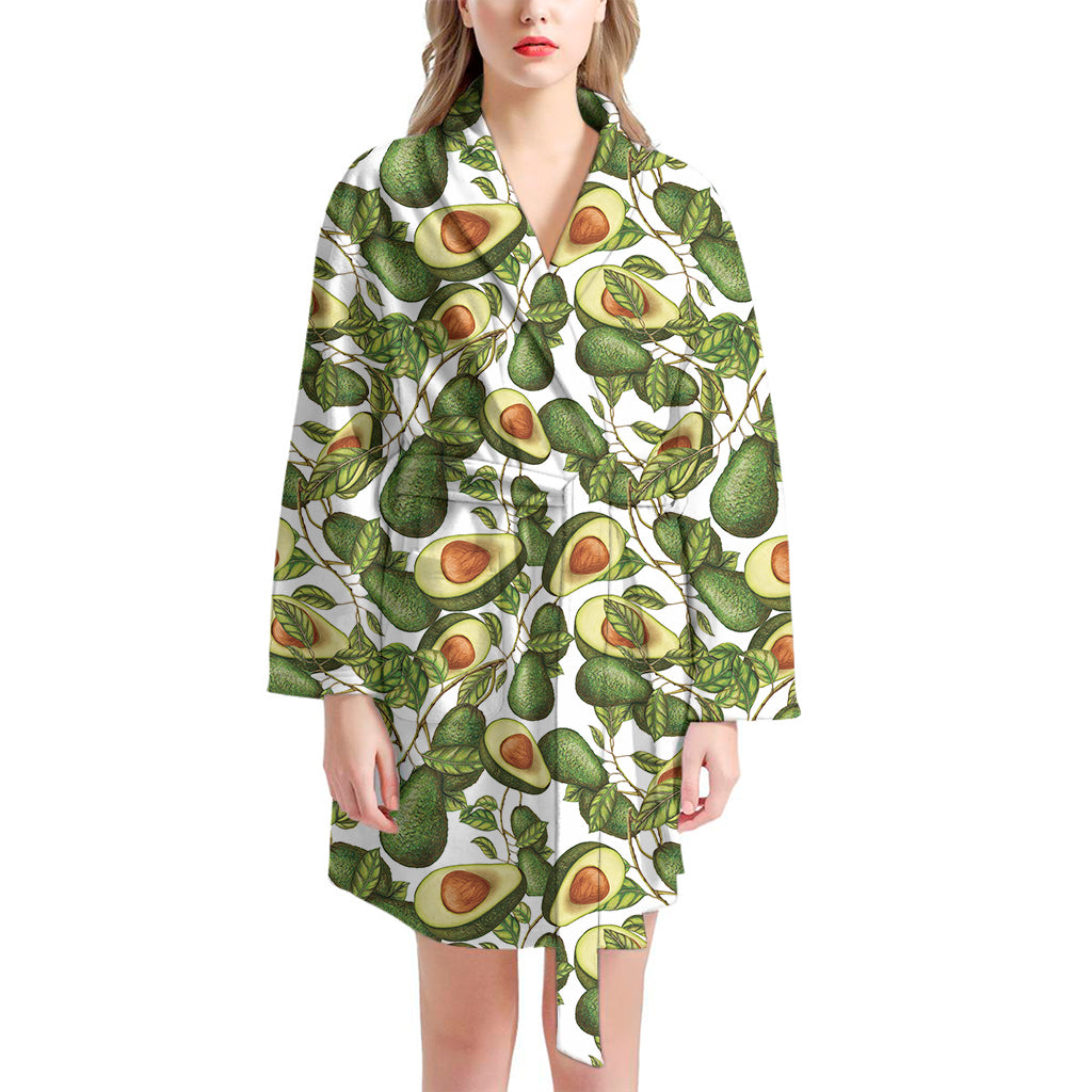 Avocado Cut In Half Drawing Print Women's Bathrobe