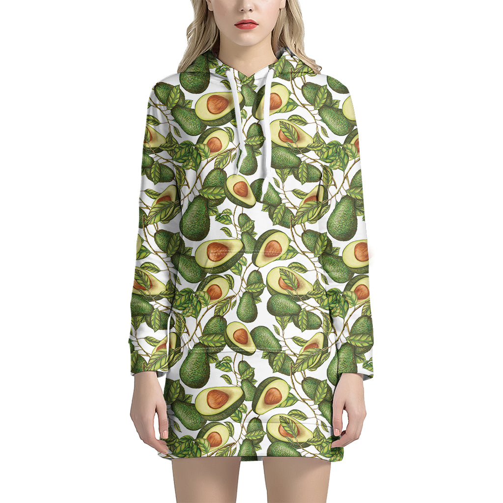 Avocado Cut In Half Drawing Print Women's Pullover Hoodie Dress