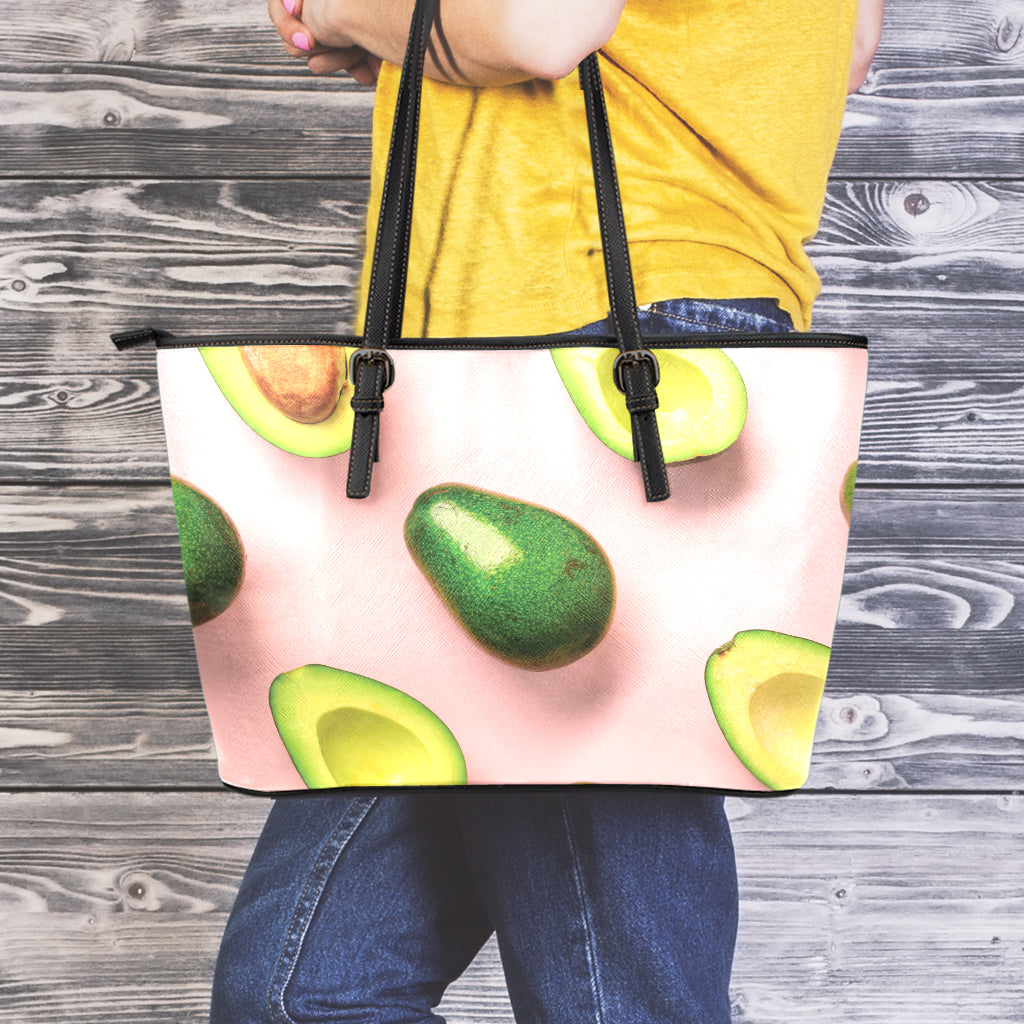 Avocado Cut In Half Pattern Print Leather Tote Bag