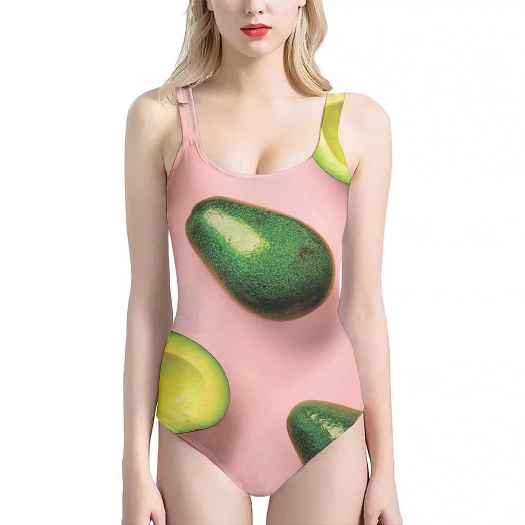 Avocado Cut In Half Pattern Print One Piece Halter Neck Swimsuit