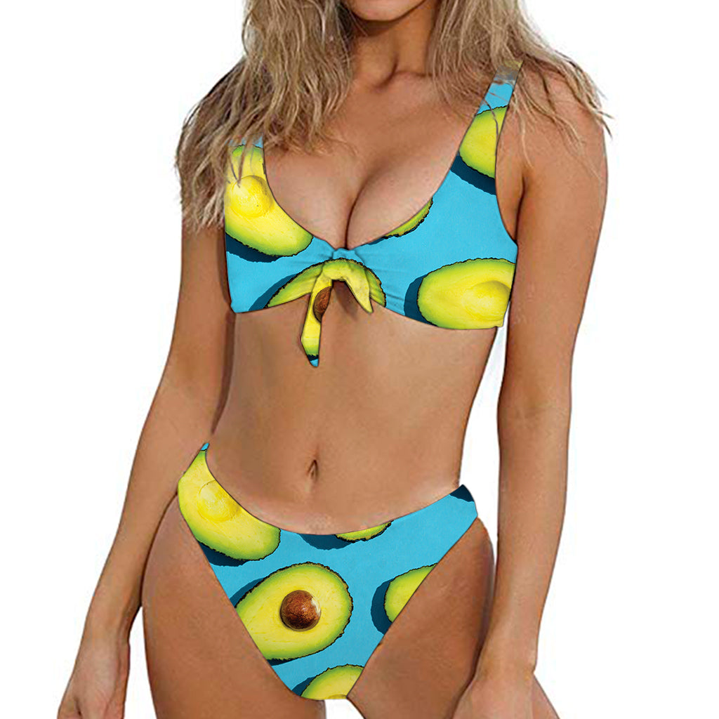 Avocado Cut In Half Print Front Bow Tie Bikini