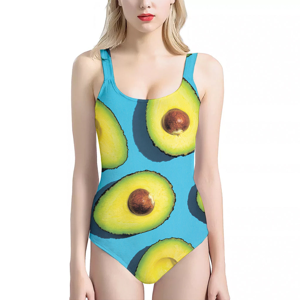 Avocado Cut In Half Print One Piece Halter Neck Swimsuit