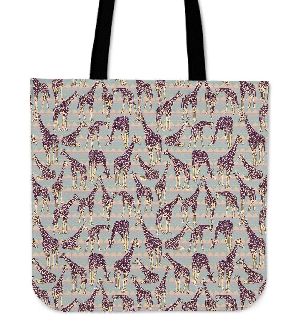 Aztec Giraffe Pattern Print Canvas Tote Bag