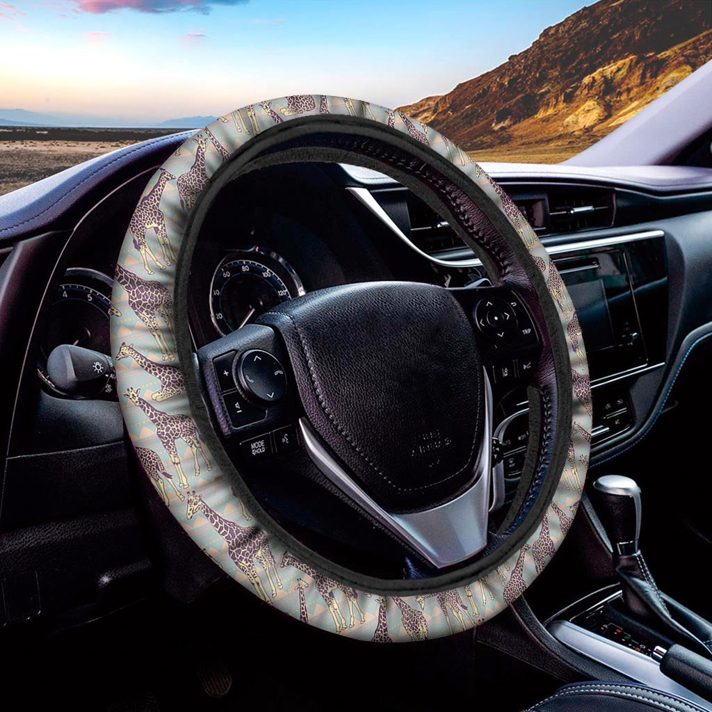 Aztec Giraffe Pattern Print Car Steering Wheel Cover