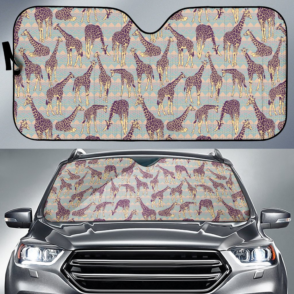 Aztec Giraffe Pattern Print Car Sun Shade