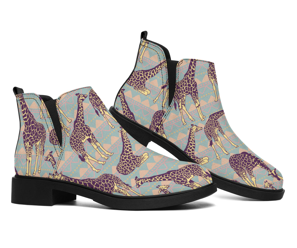 Aztec Giraffe Pattern Print Flat Ankle Boots