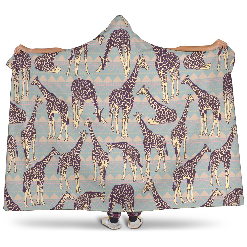 Aztec Giraffe Pattern Print Hooded Blanket