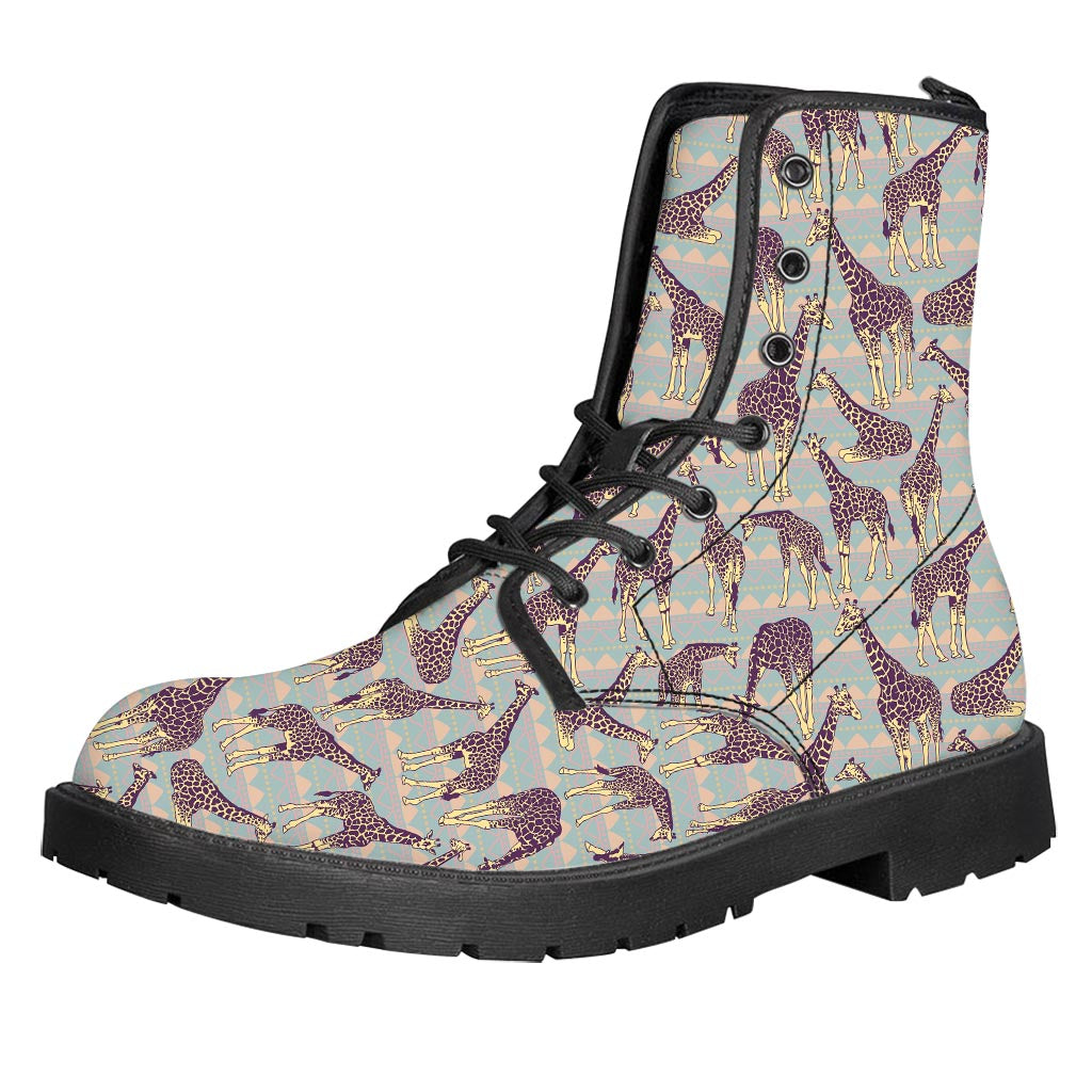 Aztec Giraffe Pattern Print Leather Boots