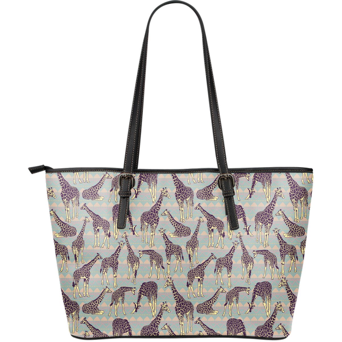 Aztec Giraffe Pattern Print Leather Tote Bag