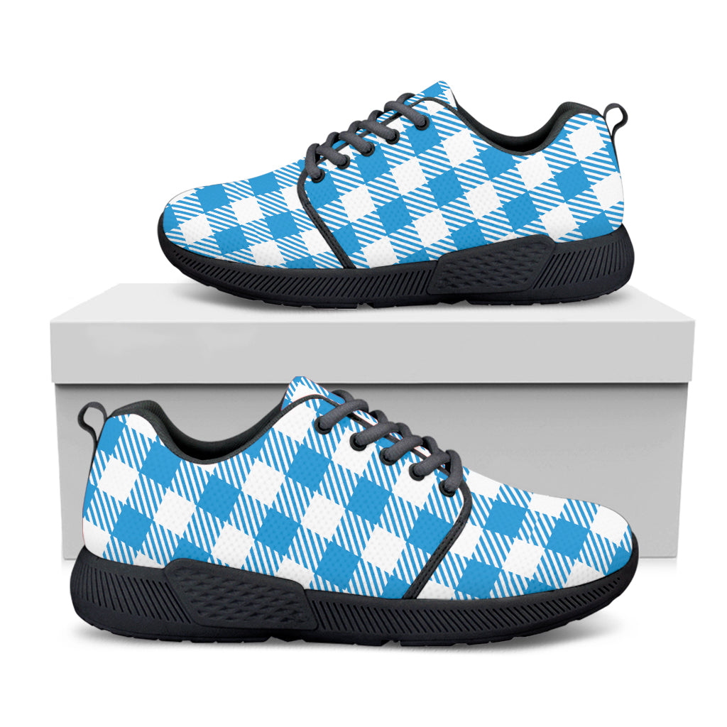 Azure Blue And White Gingham Print Black Athletic Shoes