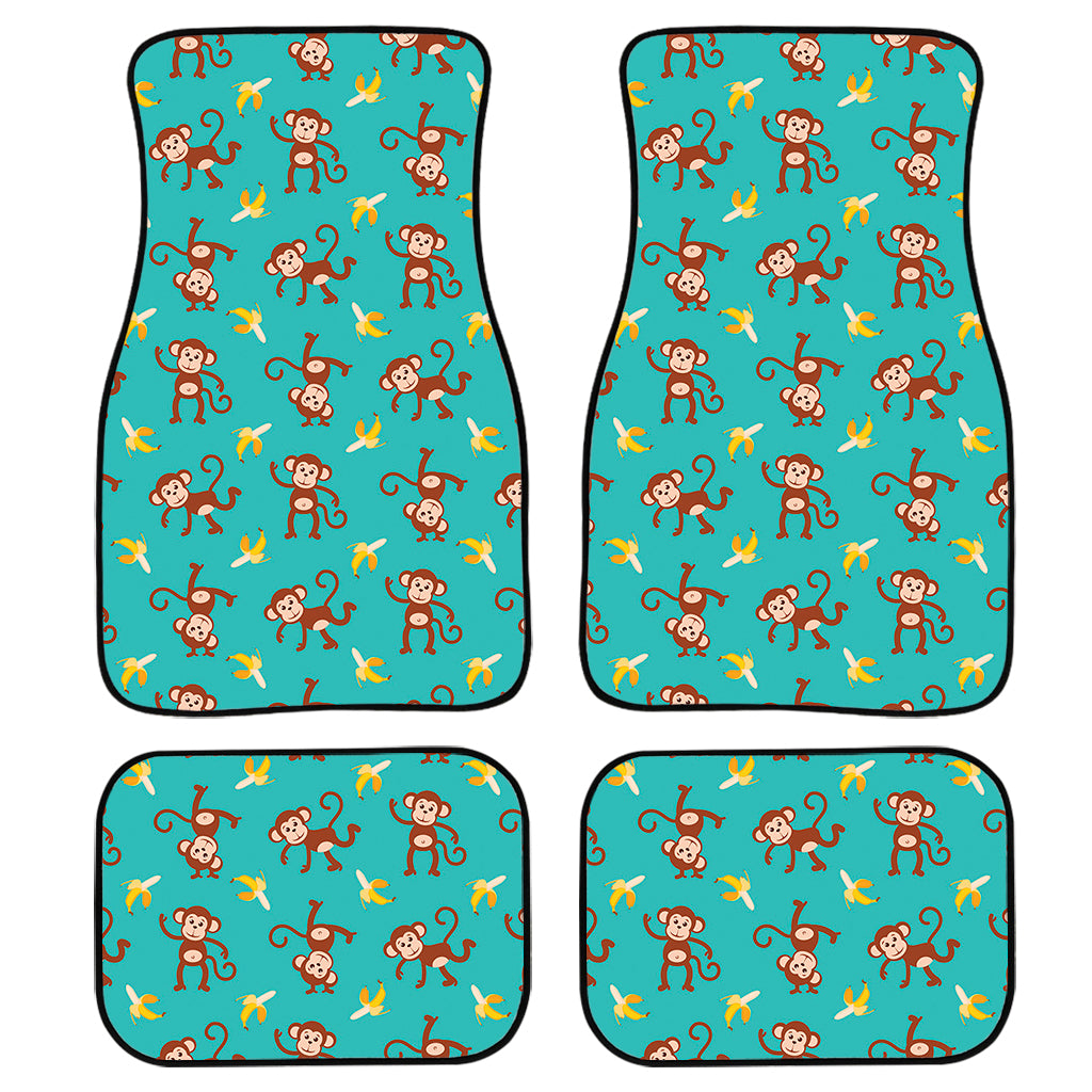 Banana And Monkey Pattern Print Front and Back Car Floor Mats