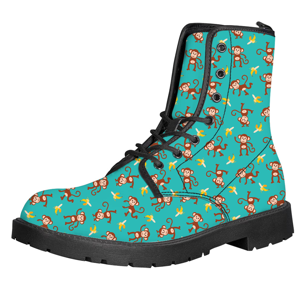 Banana And Monkey Pattern Print Leather Boots