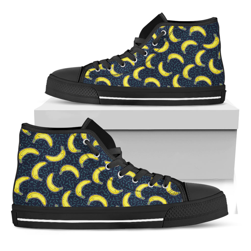 Banana Fruit Pattern Print Black High Top Shoes