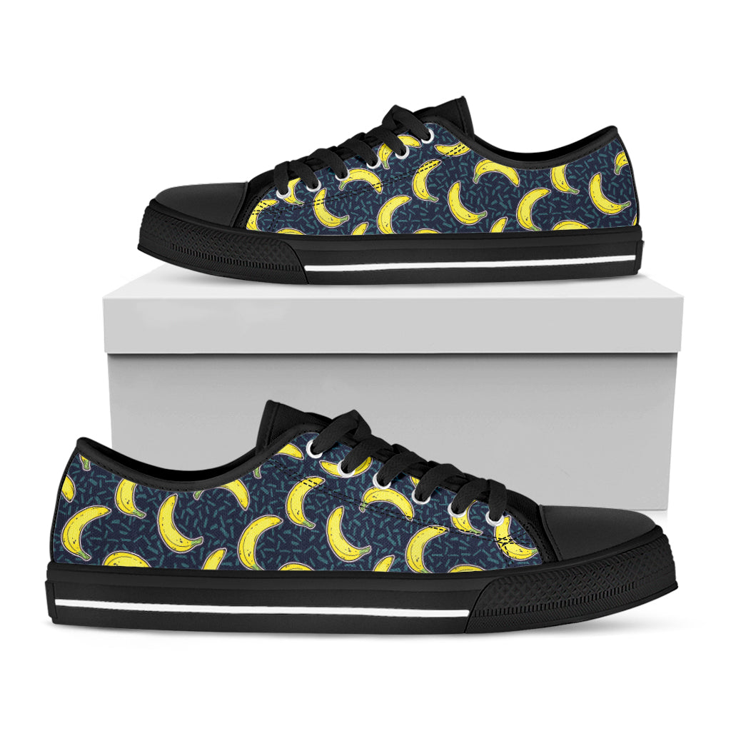 Banana Fruit Pattern Print Black Low Top Shoes