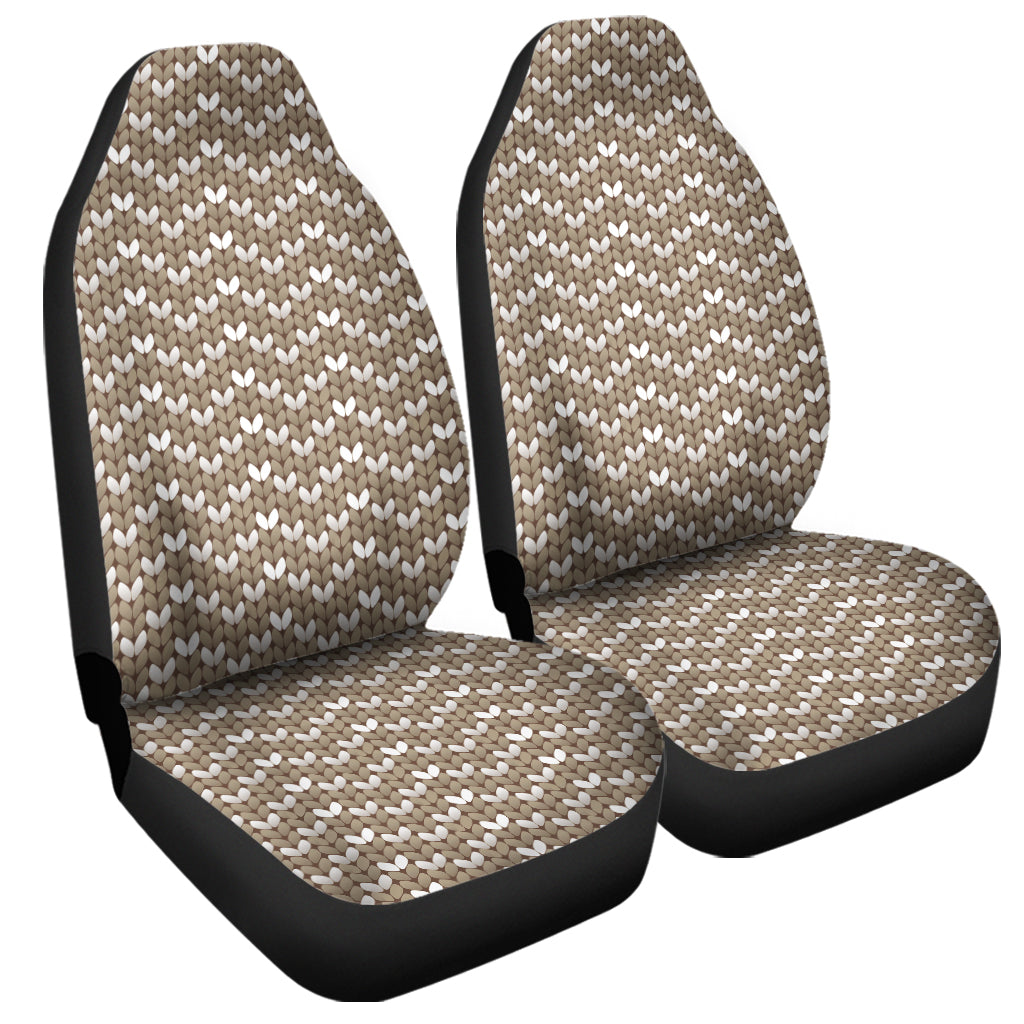 Beige And White Knitted Pattern Print Universal Fit Car Seat Covers