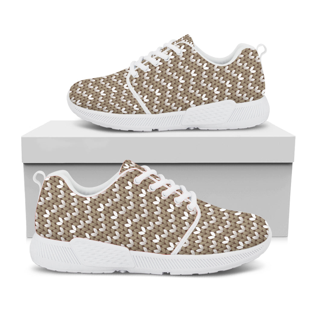 Beige And White Knitted Pattern Print White Athletic Shoes