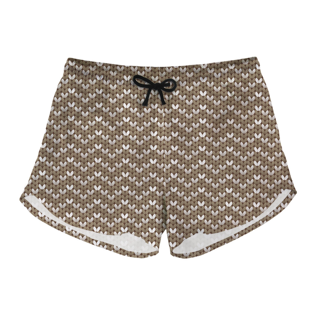 Beige And White Knitted Pattern Print Women's Shorts