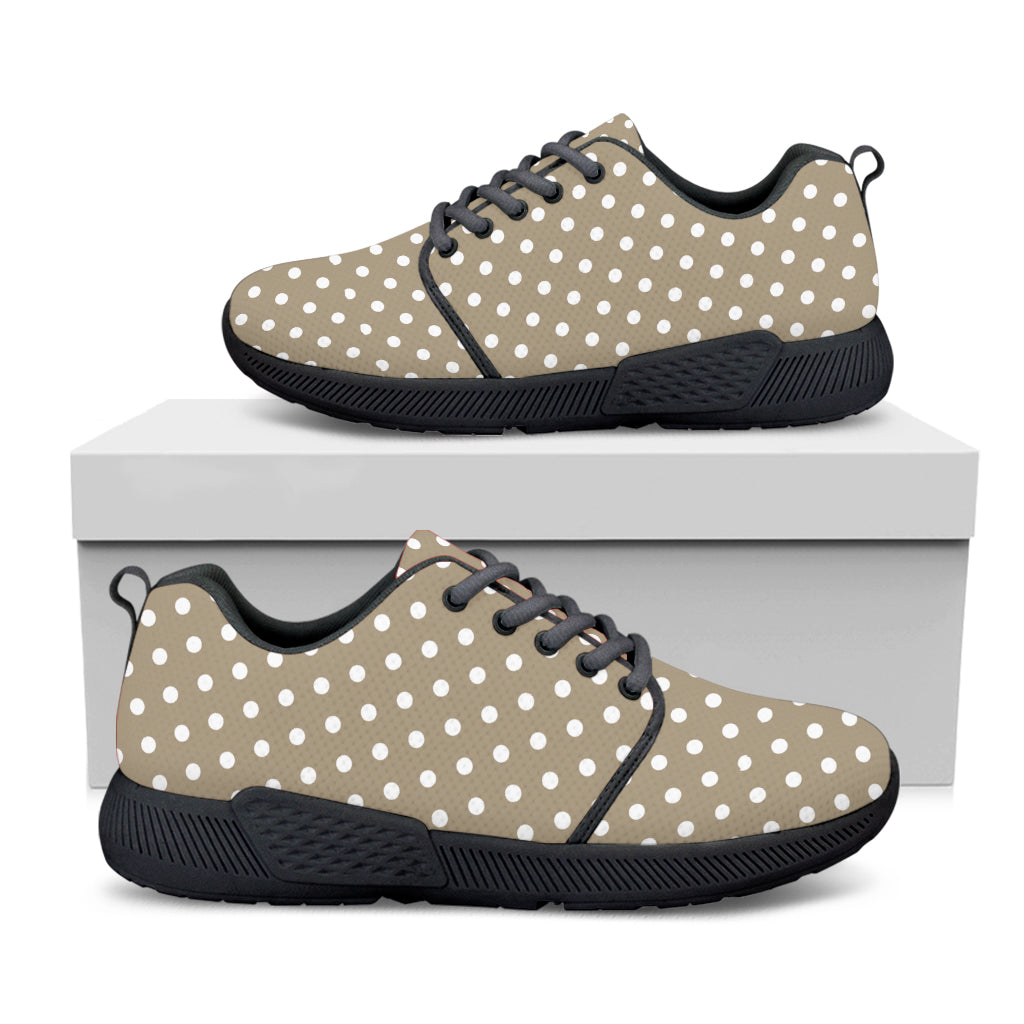 Beige And White Polka Dot Pattern Print Black Athletic Shoes