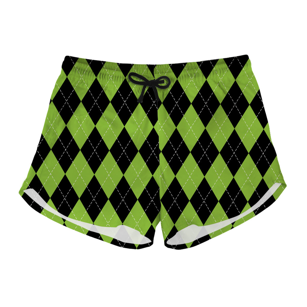 Black And Green Argyle Pattern Print Women's Shorts