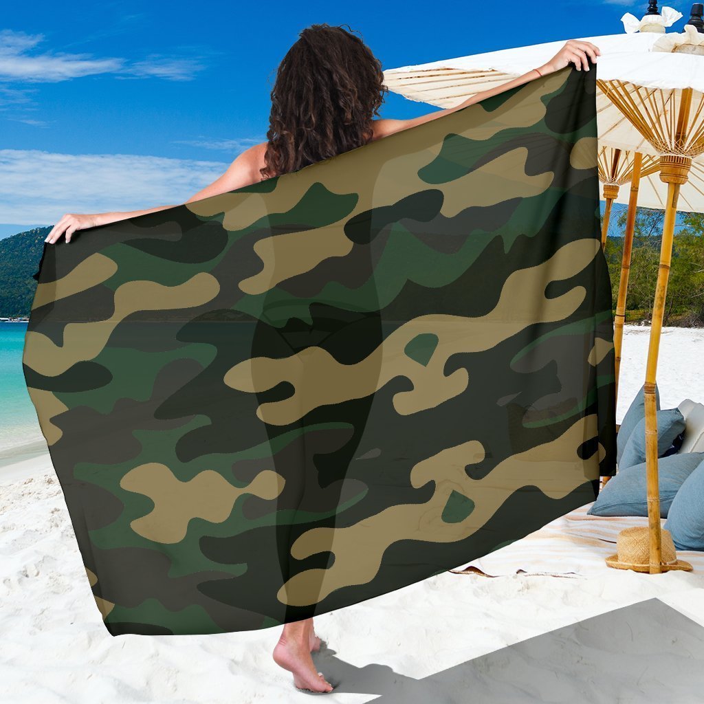 Black And Green Camouflage Print Beach Sarong Wrap