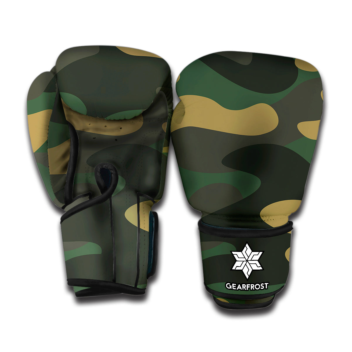 Black And Green Camouflage Print Boxing Gloves