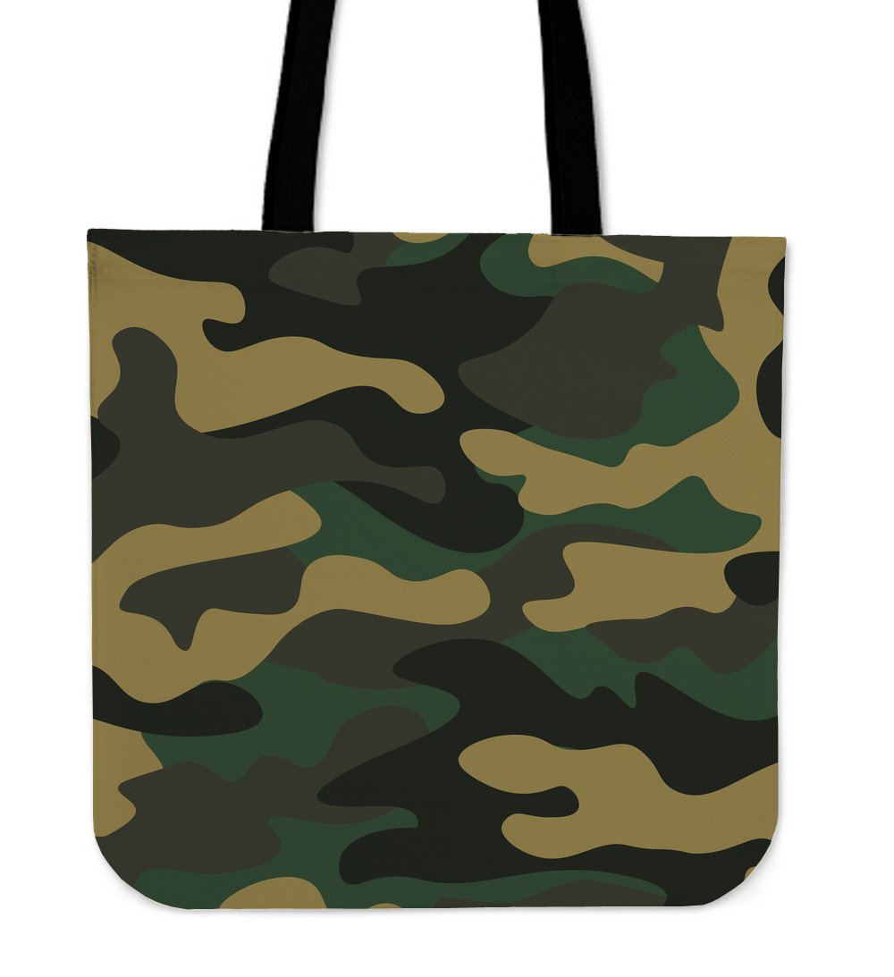 Black And Green Camouflage Print Canvas Tote Bag