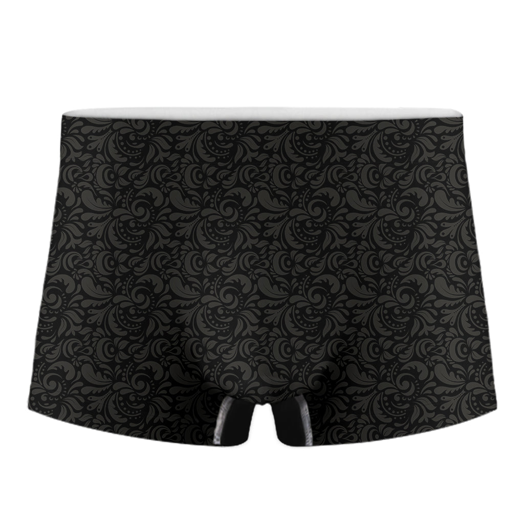 Black And Grey Western Floral Print Men's Boxer Briefs