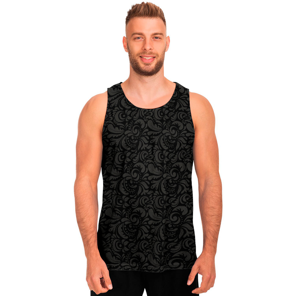 Black And Grey Western Floral Print Men's Tank Top