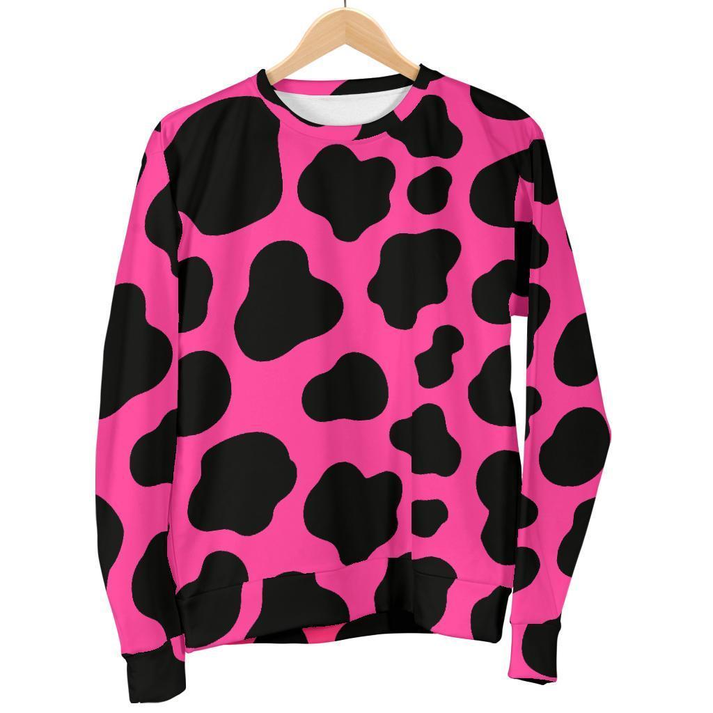 Black And Hot Pink Cow Print Women's Crewneck Sweatshirt