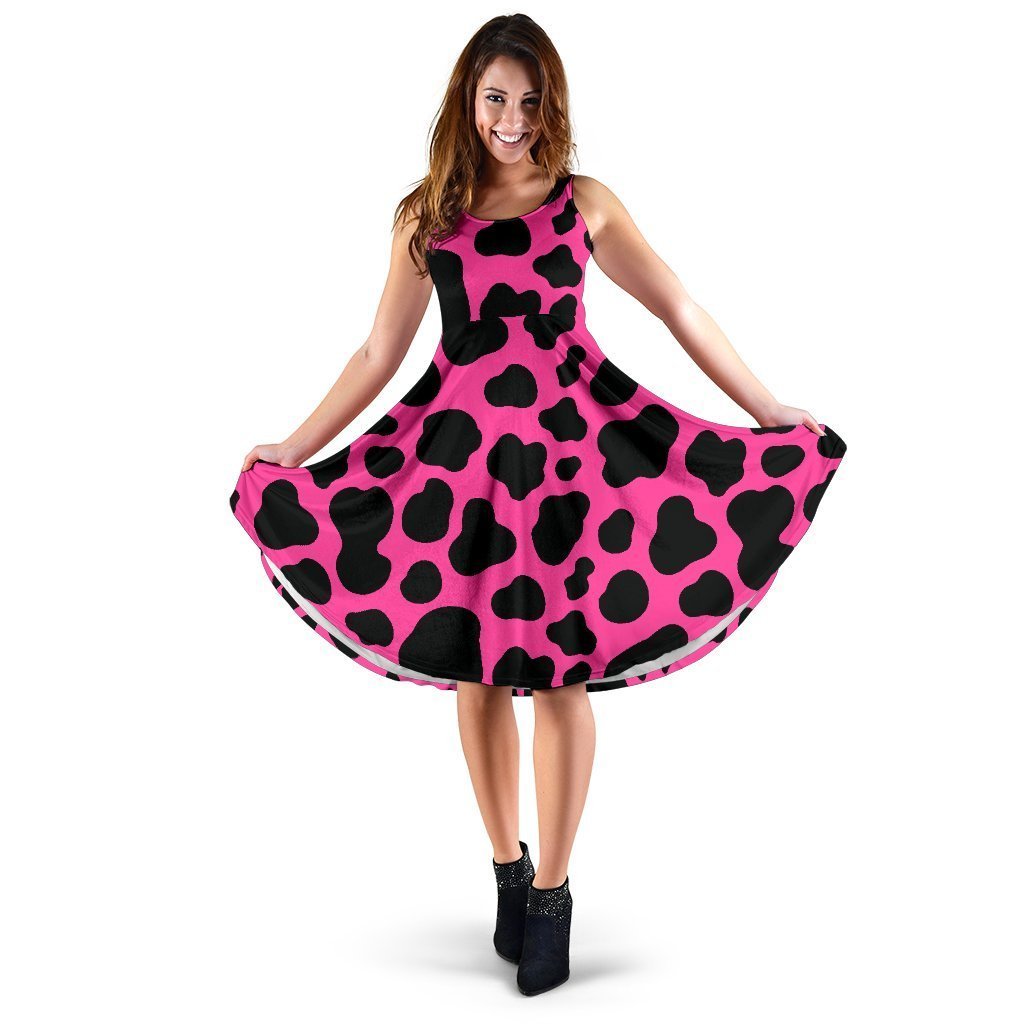 Black And Hot Pink Cow Print Women's Dress