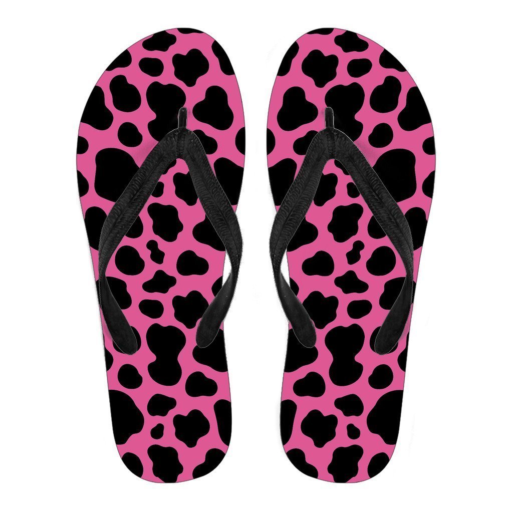 Black And Hot Pink Cow Print Women's Flip Flops